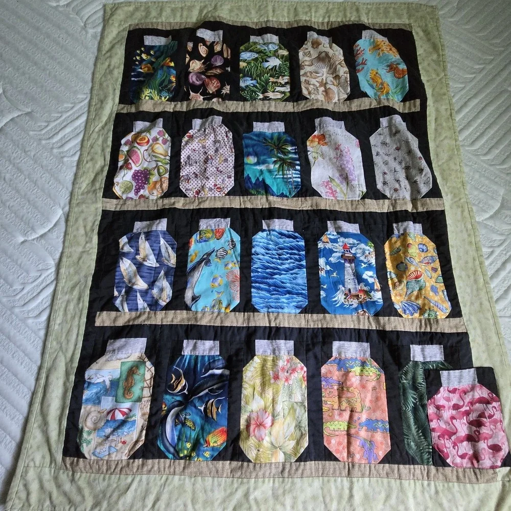 Hand Crafted Art Quilt Sarasota Memory Jars Seashore Beach Summer Ocean  33
